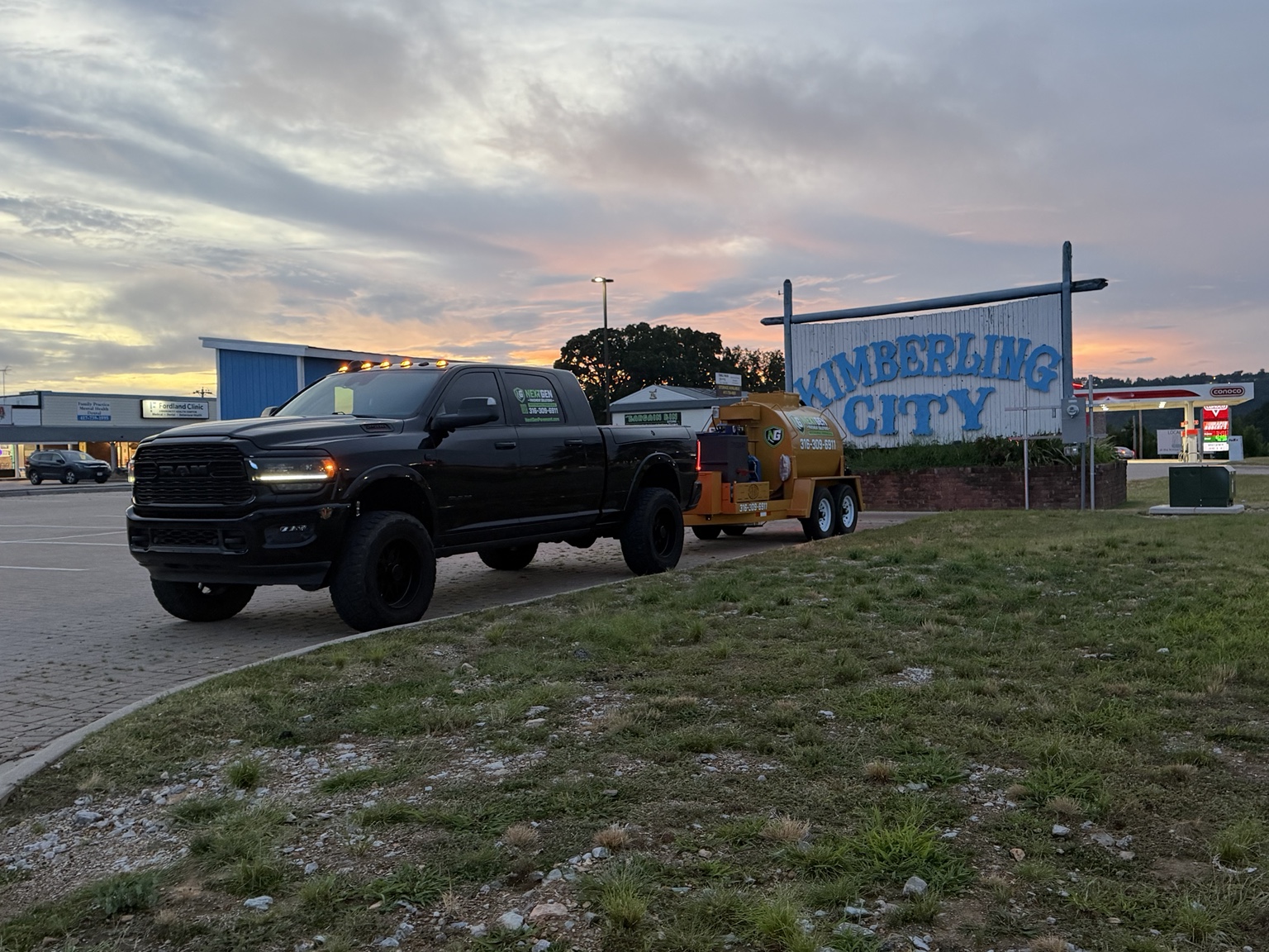 NextGen Pavement Solutions sealcoating trailer in Branson Missouri