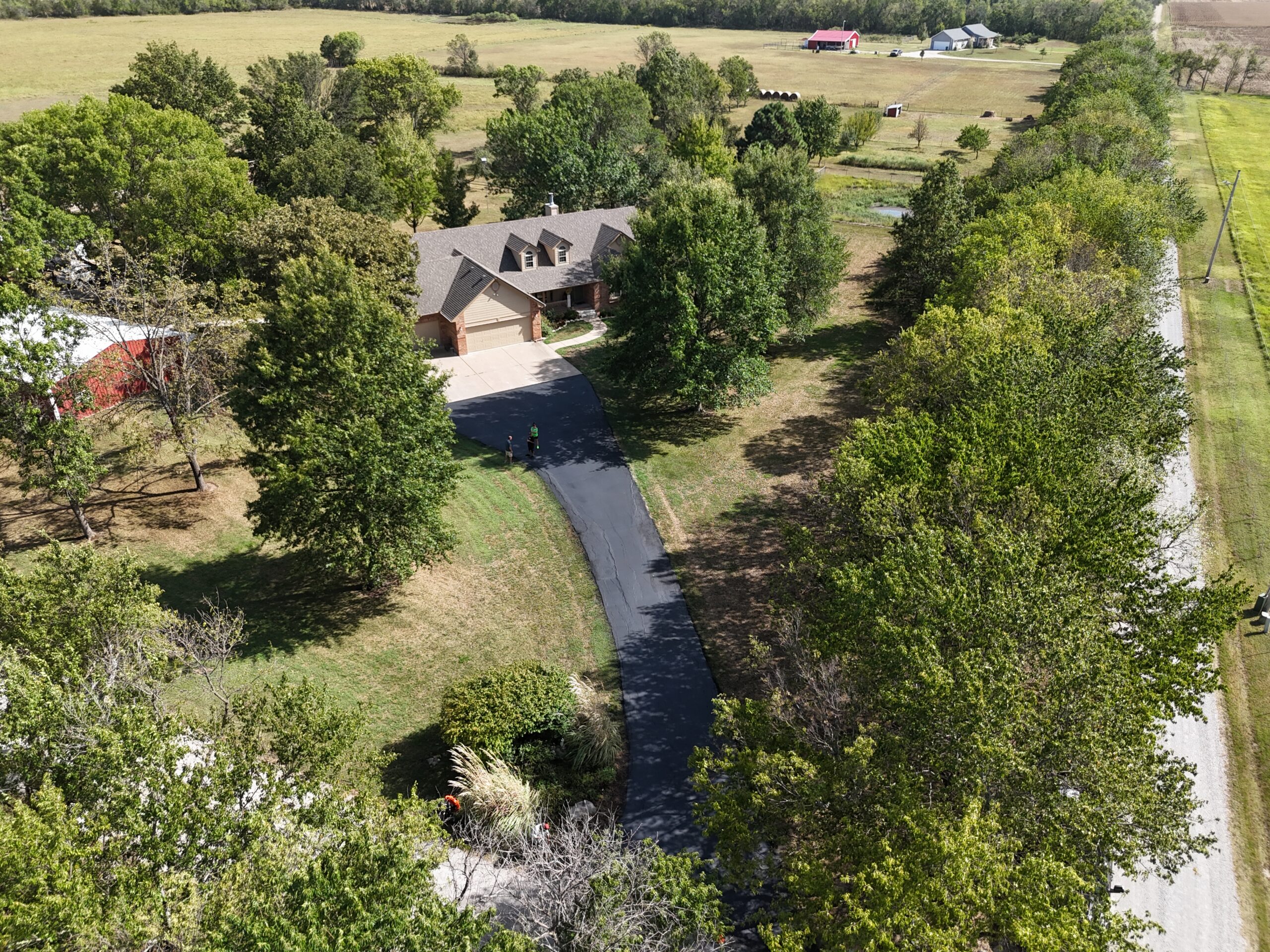 Aerial view of the finished driveway surface in El Dorado, Kansas, on September 16
